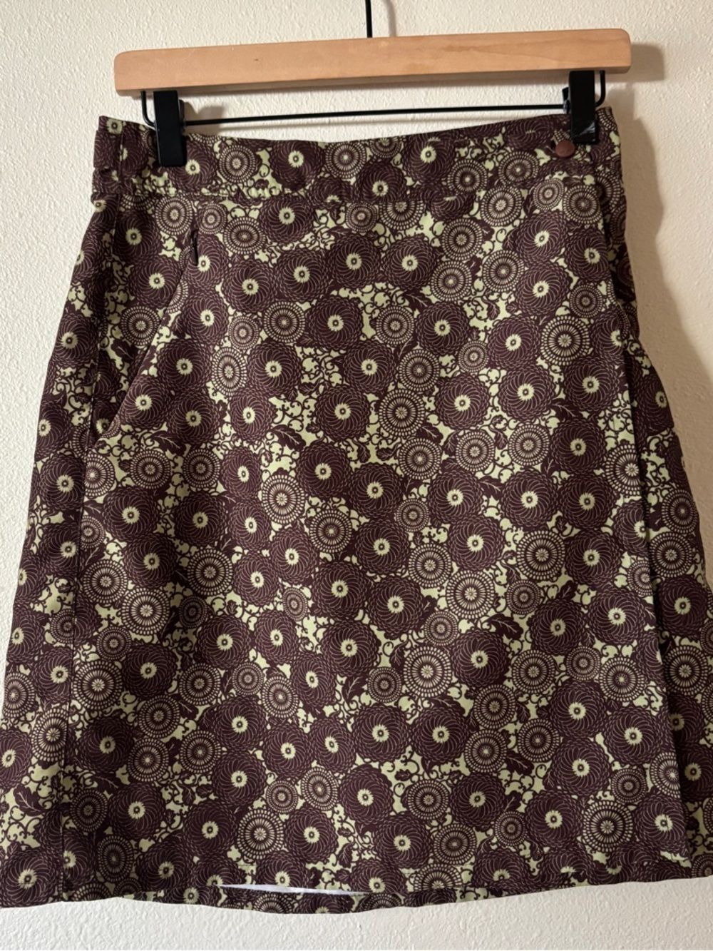 Vintage Isis Gorpcore Athletic Wrap Skirt Brown Green Swirl Abstract Print XS